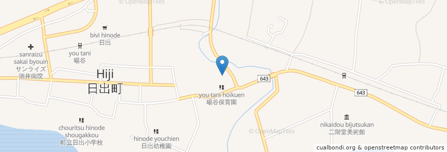 Mapa de ubicacion de 暘谷保育園 en Japón, Prefectura De Ōita, 速見郡, 日出町.