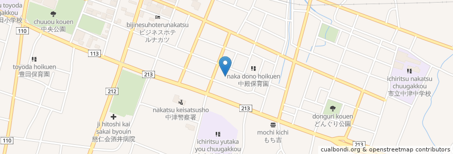 Mapa de ubicacion de 梶原病院 en Japonya, 大分県, 中津市.