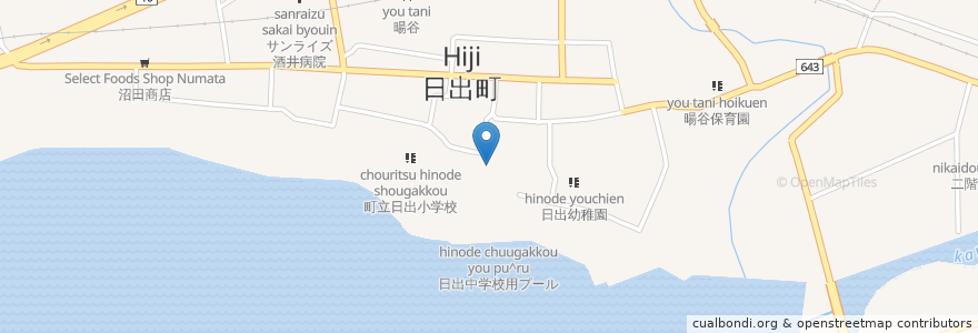 Mapa de ubicacion de 町立日出中学校 en Giappone, Prefettura Di Ōita, 速見郡, 日出町.