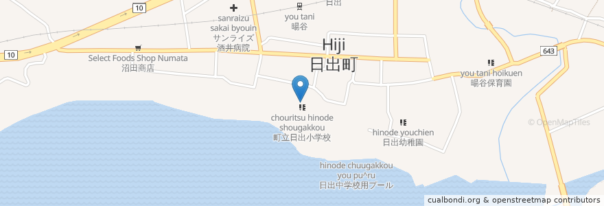 Mapa de ubicacion de 町立日出小学校 en Japan, Oita Prefecture, Hayami County, Hiji.
