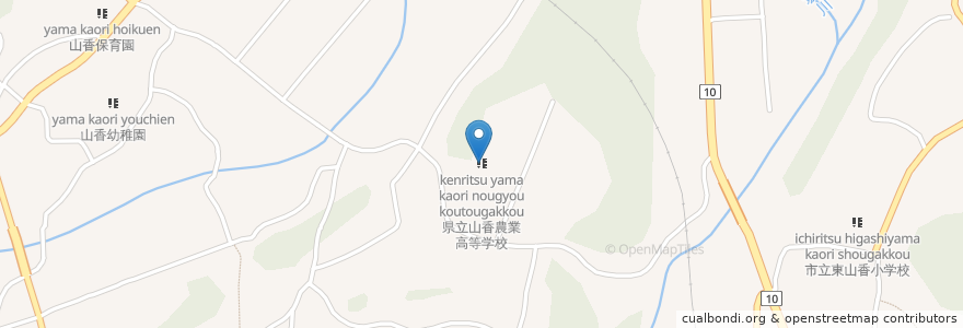 Mapa de ubicacion de 県立山香農業高等学校 en Japonya, 大分県, 杵築市.