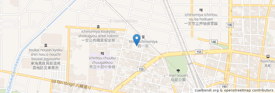Mapa de ubicacion de 一宮市立八幡児童遊園 en 日本, 爱知县, 一宮市.