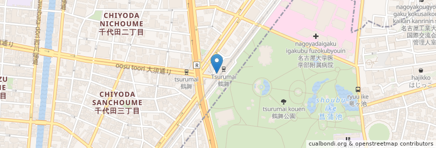 Mapa de ubicacion de 中警察署公園前交番 en Japonya, 愛知県, 名古屋市, 中区.