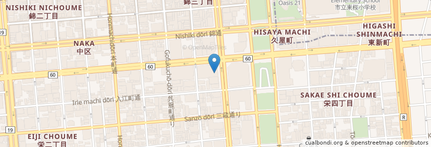 Mapa de ubicacion de 丸栄スカイル簡易郵便局 en Japan, 愛知県, Nagoya, 中区.