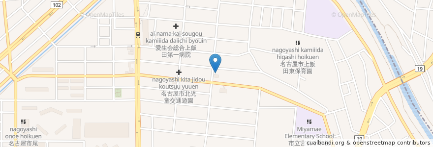 Mapa de ubicacion de 名古屋上飯田郵便局 en Japon, Préfecture D'Aichi, 名古屋市, 北区.