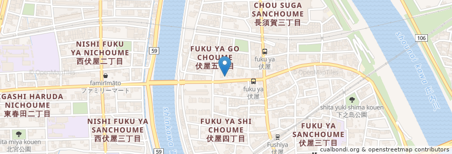 Mapa de ubicacion de 名古屋伏屋郵便局 en Japon, Préfecture D'Aichi, 名古屋市, 中川区.