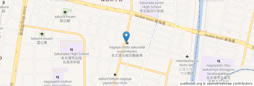 Mapa de ubicacion de 名古屋元桜田郵便局 en 日本, 愛知県, 名古屋市, 南区.