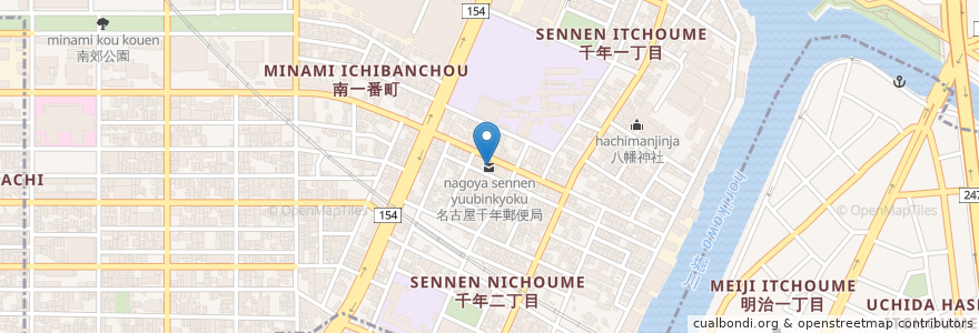 Mapa de ubicacion de 名古屋千年郵便局 en اليابان, 愛知県, 名古屋市.