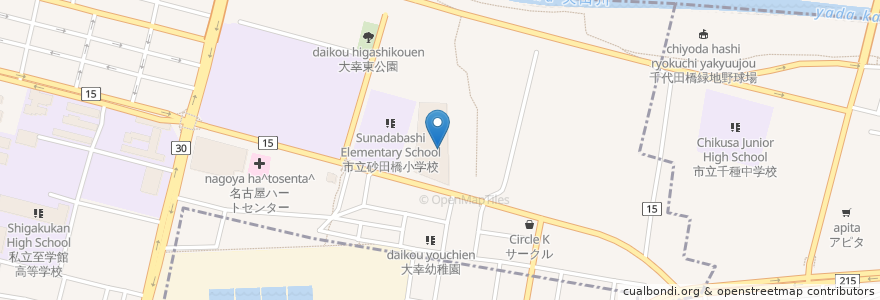 Mapa de ubicacion de 名古屋市砂田橋保育園 en Japan, 愛知県, Nagoya, 東区.