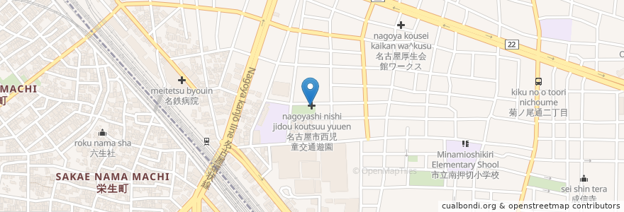 Mapa de ubicacion de 名古屋市西児童交通遊園 en 일본, 아이치현, 나고야 시, 中村区, 西区.