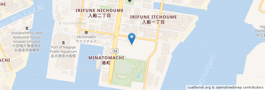Mapa de ubicacion de 名古屋水上警察署 en Japón, Prefectura De Aichi, Nagoya, 港区.