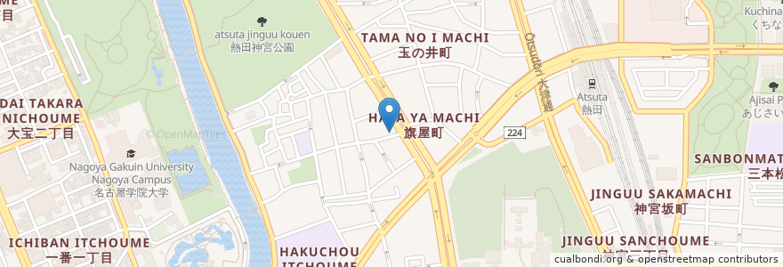 Mapa de ubicacion de 名古屋熱田神宮西郵便局 en Japão, 愛知県, Nagoia, 熱田区.