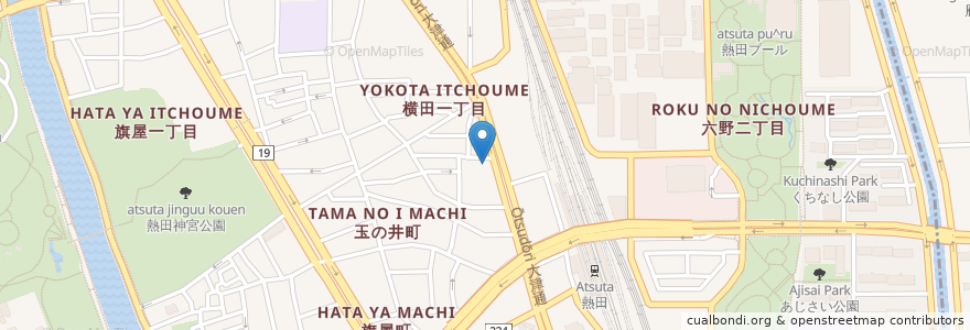 Mapa de ubicacion de 名古屋熱田駅前郵便局 en Japan, Aichi Prefecture, Nagoya, Atsuta Ward.