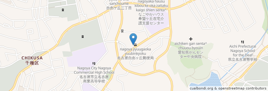 Mapa de ubicacion de 名古屋自由ヶ丘郵便局 en Japan, 愛知県, Nagoya, 千種区.