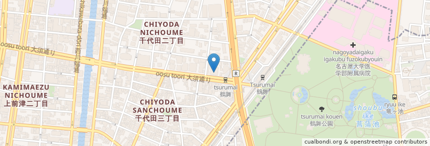 Mapa de ubicacion de 名古屋鶴舞郵便局 en 日本, 愛知県, 名古屋市, 中区.