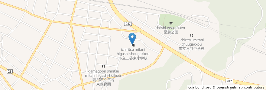 Mapa de ubicacion de 市立三谷東小学校 en Japon, Préfecture D'Aichi, 蒲郡市.