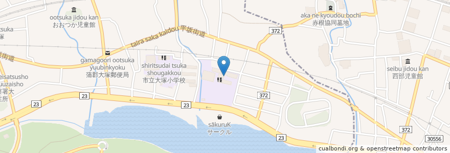 Mapa de ubicacion de 市立大塚中学校 en 日本, 愛知県, 蒲郡市.