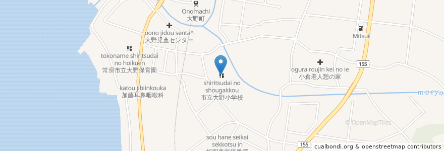 Mapa de ubicacion de 市立大野小学校 en 일본, 아이치현, 도코나메시.