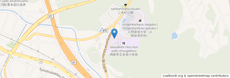 Mapa de ubicacion de 市立本宿小学校 en 日本, 愛知県, 岡崎市.