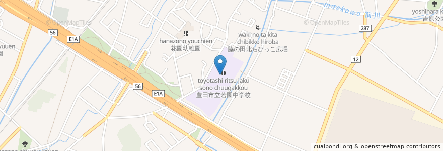 Mapa de ubicacion de 市立若園中学校 en Japonya, 愛知県, 豊田市.