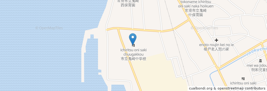 Mapa de ubicacion de 市立鬼崎中学校 en Japan, Aichi Prefecture, Tokoname.