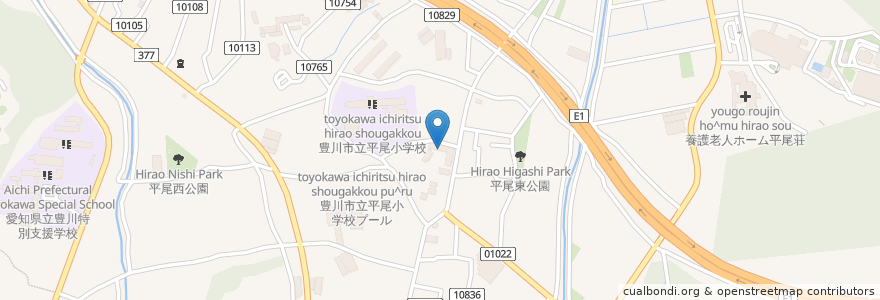 Mapa de ubicacion de 平尾保育園 en 일본, 아이치현, 豊川市.