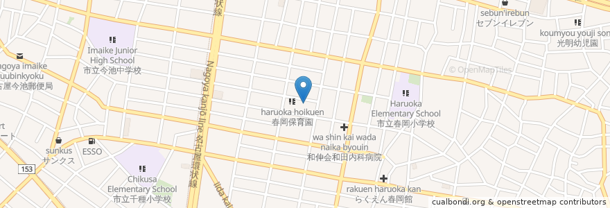 Mapa de ubicacion de 春岡夜間保育園 en Japonya, 愛知県, 名古屋市, 千種区.