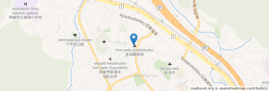 Mapa de ubicacion de 本宿郵便局 en Japón, Prefectura De Aichi, 岡崎市.
