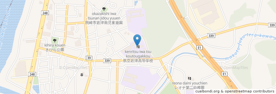 Mapa de ubicacion de 県立岩津高等学校 en 일본, 아이치현, 岡崎市.