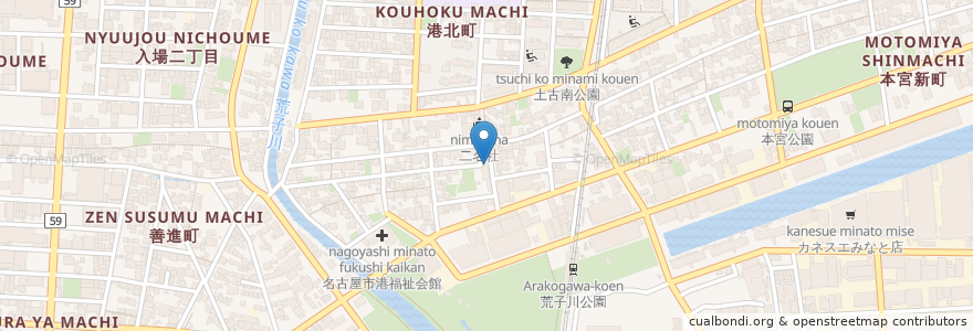 Mapa de ubicacion de 社会福祉法人昌明福祉会　特別養護老人ホーム港寿楽苑 en Japonya, 愛知県, 名古屋市, 港区.