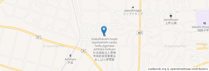 Mapa de ubicacion de 社会福祉法人豊橋市南部保育事業会あしはら保育園 en Japan, Präfektur Aichi, 豊橋市.
