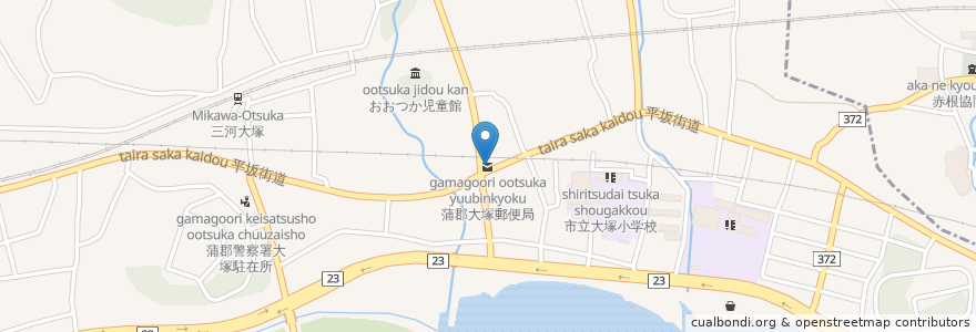 Mapa de ubicacion de 蒲郡大塚郵便局 en Japon, Préfecture D'Aichi, 蒲郡市.