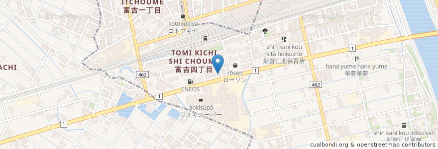 Mapa de ubicacion de 蟹江富吉郵便局 en 일본, 아이치현, 愛西市, 海部郡, 蟹江町.