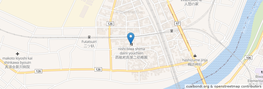 Mapa de ubicacion de 西枇杷島第二幼稚園 en Japan, Aichi Prefecture, Kiyosu.