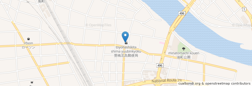 Mapa de ubicacion de 豊橋北島郵便局 en 日本, 愛知県, 豊橋市.