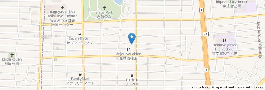 Mapa de ubicacion de 金城幼稚園 en 日本, 愛知県, 名古屋市, 北区.