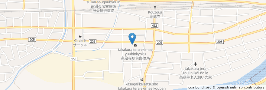 Mapa de ubicacion de 高蔵寺駅前郵便局 en 日本, 愛知県, 春日井市.