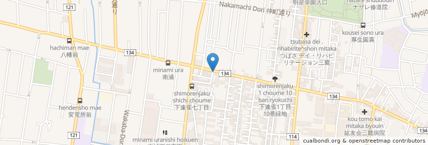 Mapa de ubicacion de 仁科薬局 en Japão, Tóquio, 三鷹市.