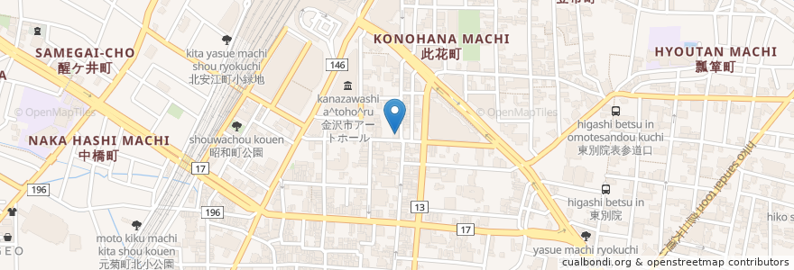 Mapa de ubicacion de 長田亭 en 日本, 石川县, 金沢市.