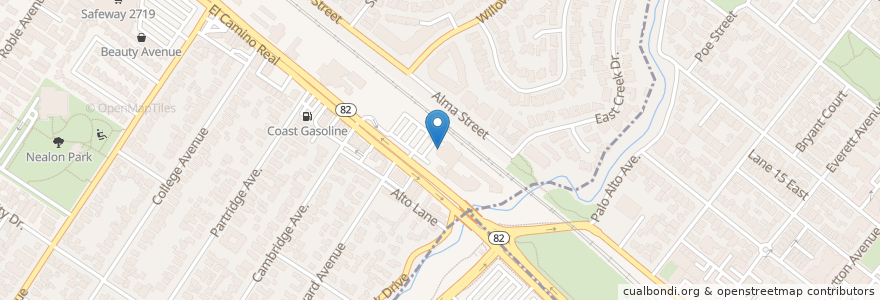Mapa de ubicacion de Menlo Grill Bistro and Bar en アメリカ合衆国, カリフォルニア州, San Mateo County, Menlo Park.