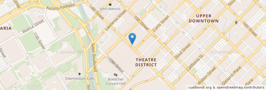 Mapa de ubicacion de The Corner Office Restaurant & Martini Bar en Vereinigte Staaten Von Amerika, Colorado, Denver County, Denver.