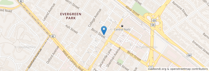 Mapa de ubicacion de Birch Street en Stati Uniti D'America, California, Santa Clara County, Palo Alto.