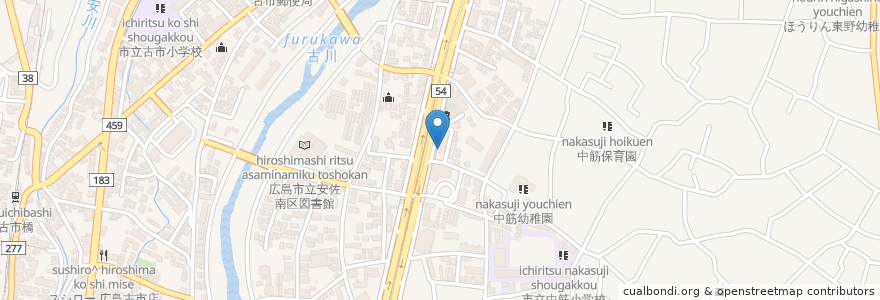 Mapa de ubicacion de 広島銀行中筋支店 en 일본, 히로시마현, 広島市, 安佐南区.