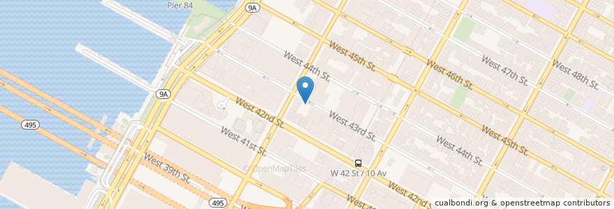 Mapa de ubicacion de 560 W. 43rd Street en الولايات المتّحدة الأمريكيّة, نيويورك, New York, New York County, Manhattan, Manhattan Community Board 4.