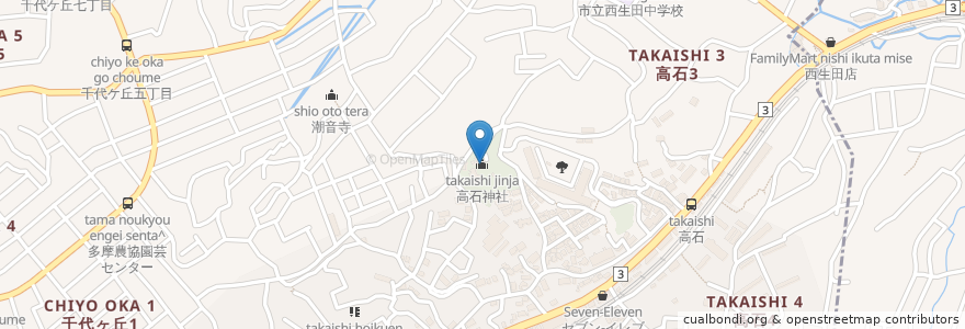 Mapa de ubicacion de 高石神社 en Япония, Канагава, Кавасаки, Асао.