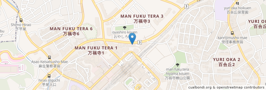 Mapa de ubicacion de 下高井戸 旭鮨総本店 en Japón, Prefectura De Kanagawa, Kawasaki, 麻生区.