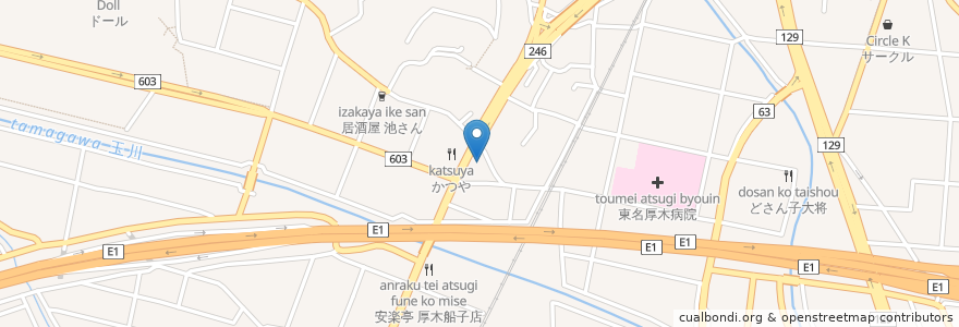 Mapa de ubicacion de 麺や食堂 en Japón, Prefectura De Kanagawa, 厚木市.