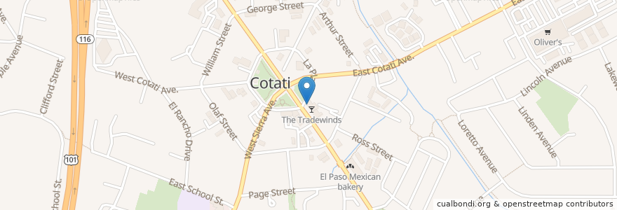 Mapa de ubicacion de Cotati Brixx en Amerika Syarikat, California, Sonoma County, Cotati.