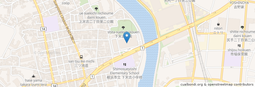 Mapa de ubicacion de 済生会 横浜市東部病院 en ژاپن, 神奈川県, 横浜市, 鶴見区.