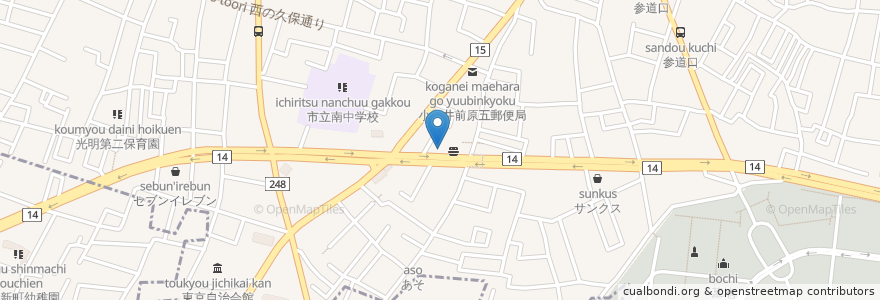Mapa de ubicacion de 東八カレー en 日本, 東京都, 府中市, 小金井市.